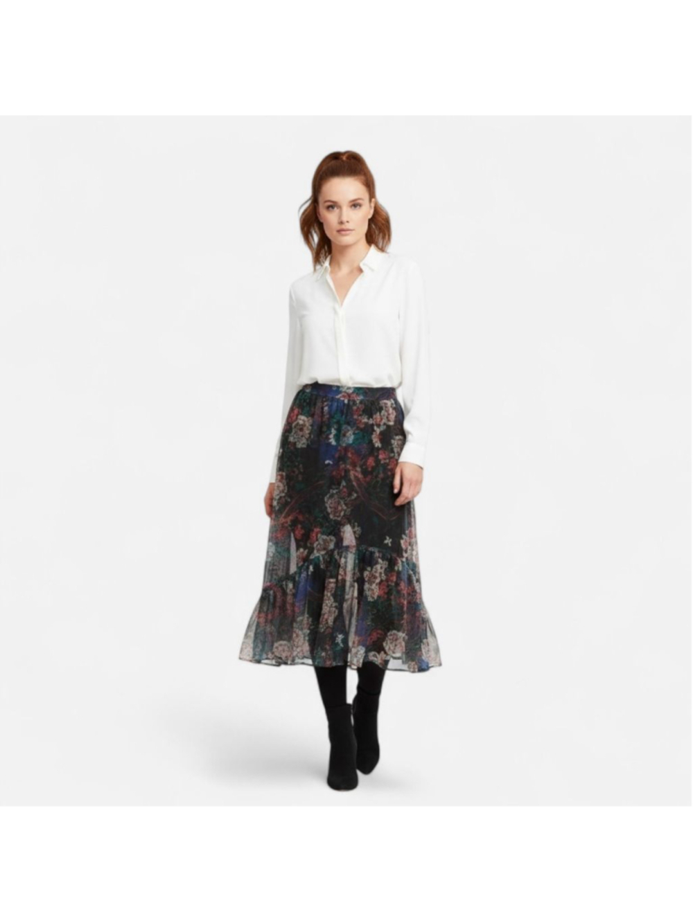 Maeve Anthropologie Meeva Black Floral Mesh Maxi Leggings Skirt- Small